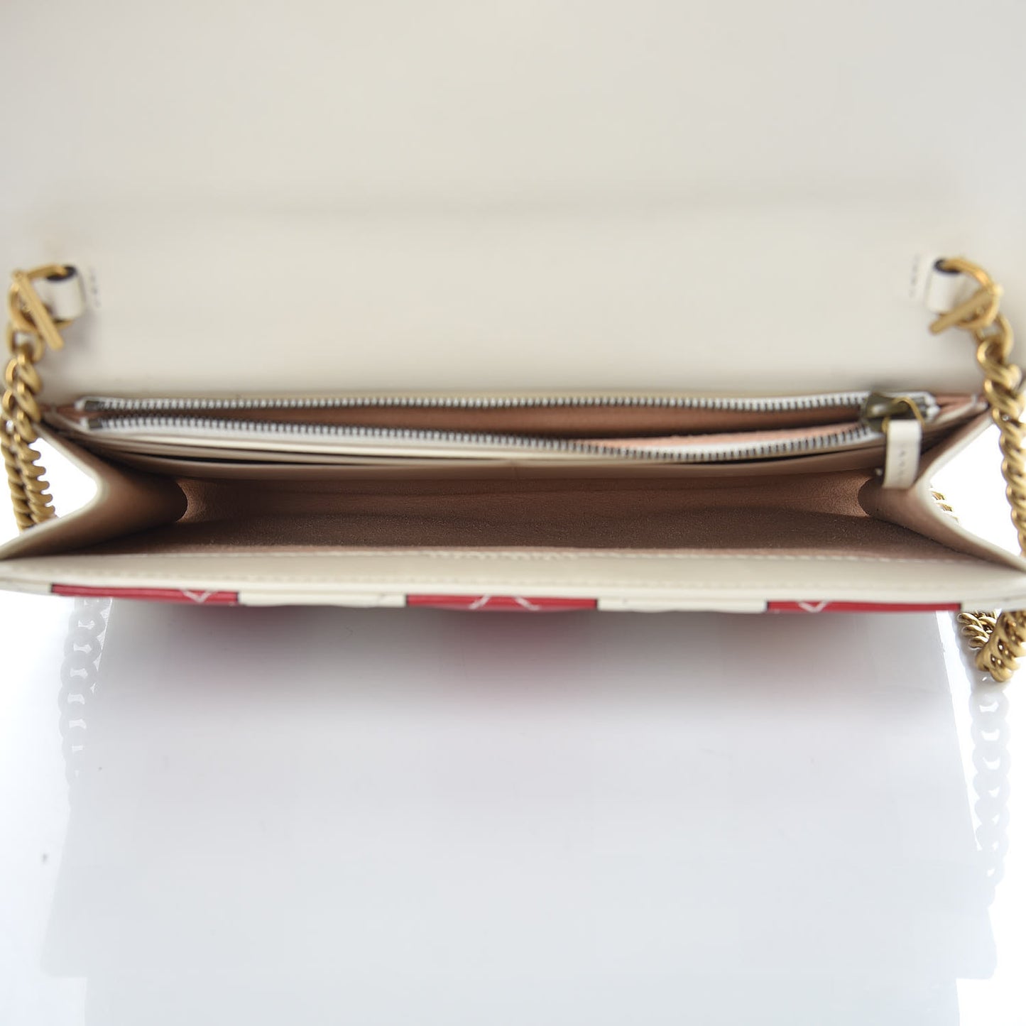 Calfskin Matelasse Trompe L'Oeil Print Mini GG Marmont Chain Wallet White