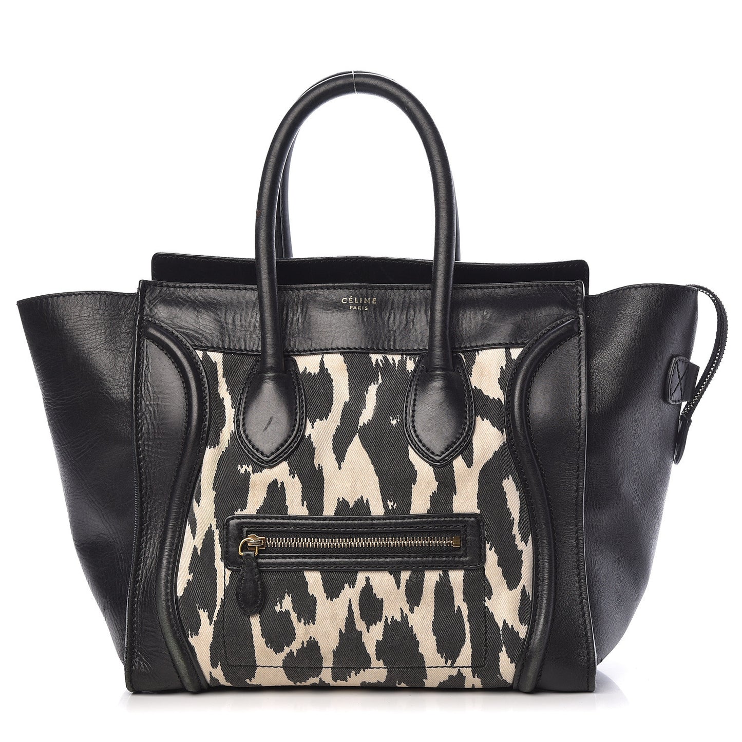 Canvas Smooth Calfskin Leopard Print Mini Luggage Black