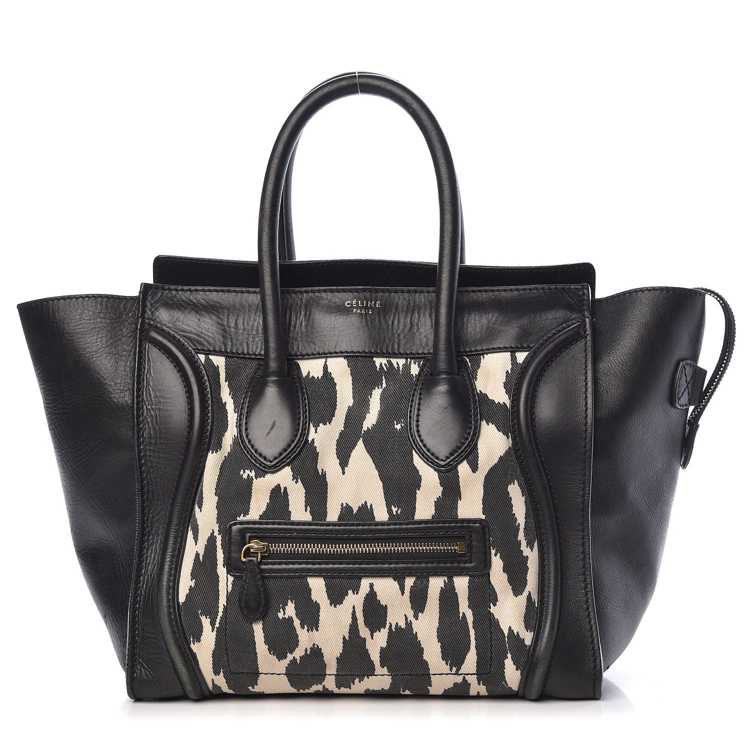 Celine Canvas Smooth Calfskin Leopard Print Mini Luggage Black 1 of 25