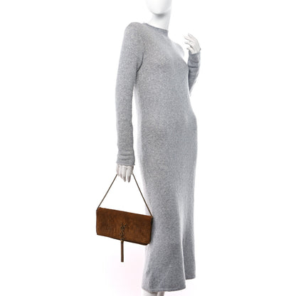 Saint Laurent Crocodile Embossed Suede Monogram Tassel Kate 99 Tan 2 of 13