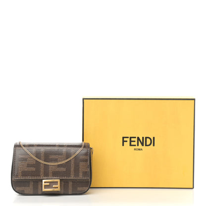 Fendi Glazed Fabric FF 1974 Nano Baguette Charm Mogano Panna 11 of 11