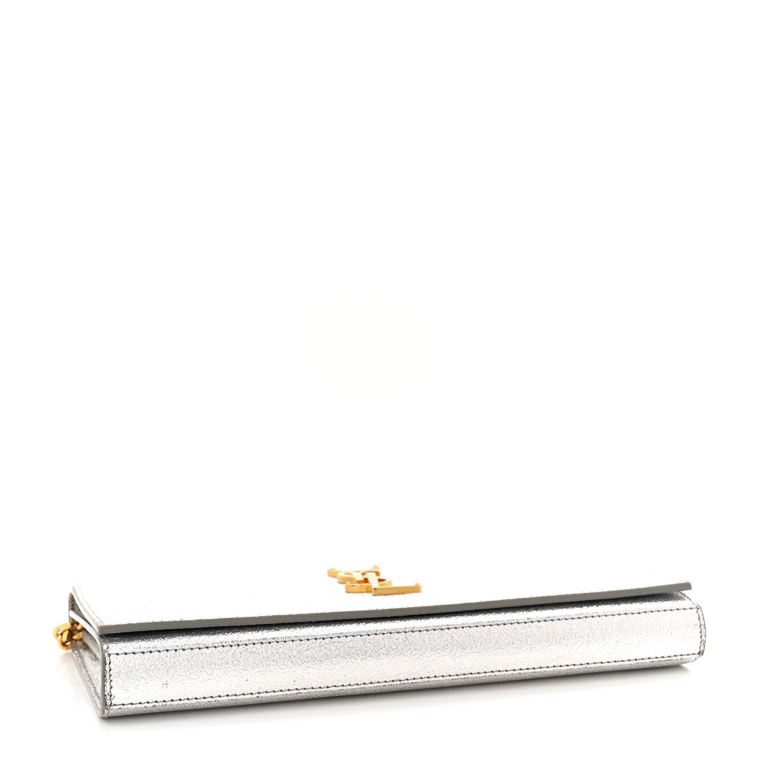 Saint Laurent Metallic Calfskin Monogram Chain Wallet Platine 4 of 16