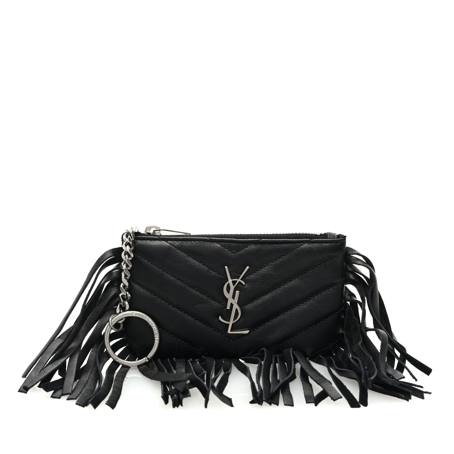 Calfskin Monogram Small Fringe Key Pouch Black