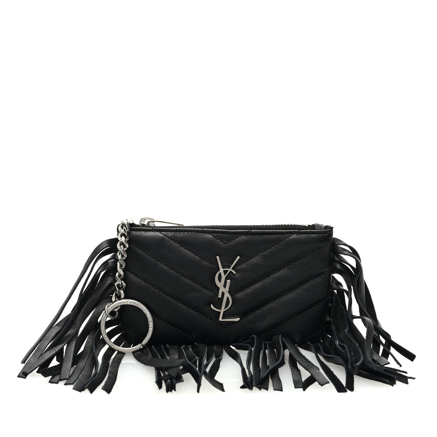 Saint Laurent Calfskin Monogram Small Fringe Key Pouch Black 1 of 7