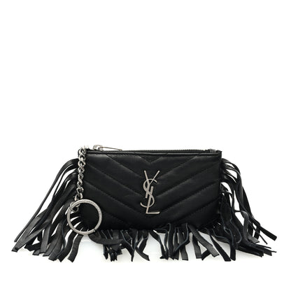 Saint Laurent Calfskin Monogram Small Fringe Key Pouch Black 1 of 7