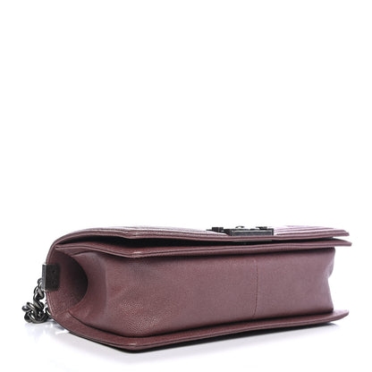Chanel Metallic Caviar Chevron Quilted Medium Boy Flap Dark Pink 4 of 9