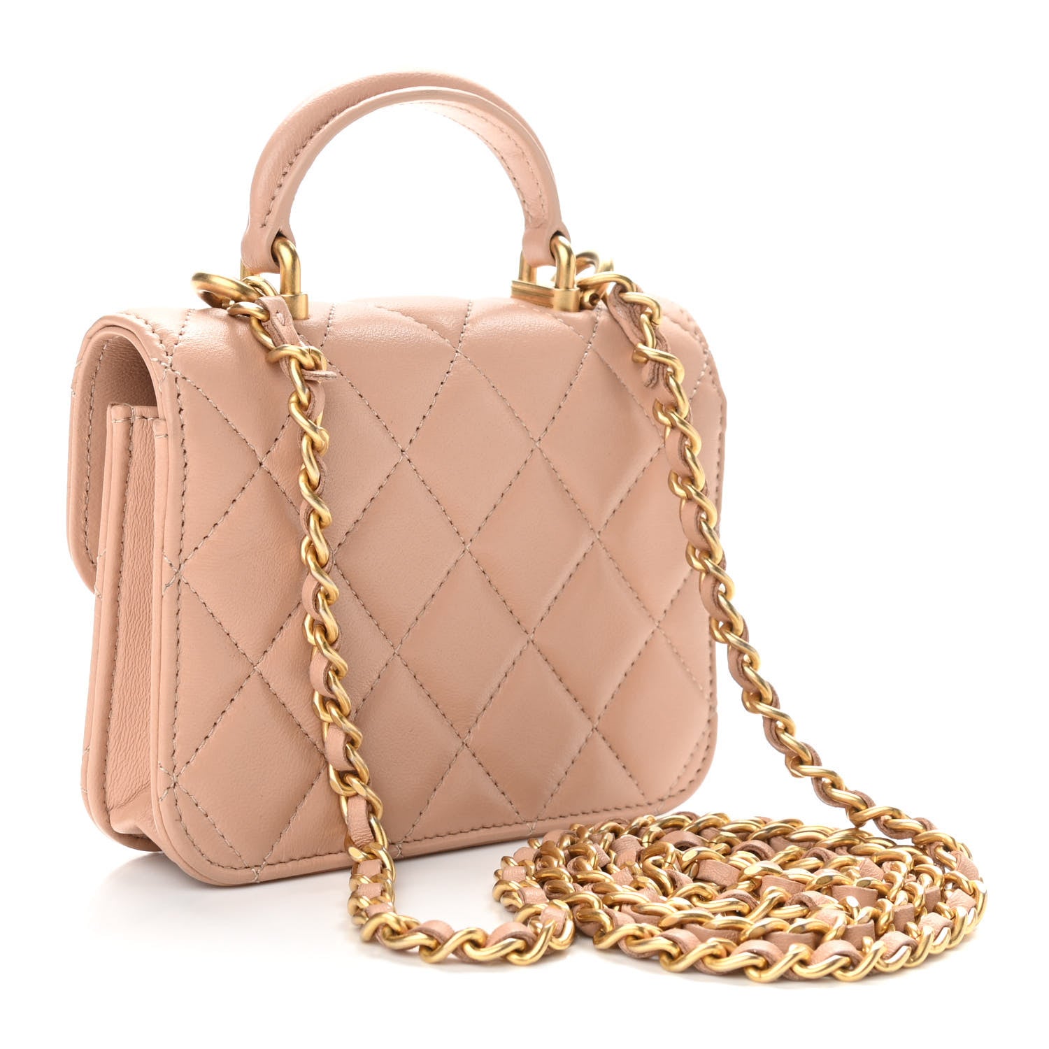 Chanel Lambskin Quilted Top Handle Flap Coin Purse With Chain Beige 3 of 11