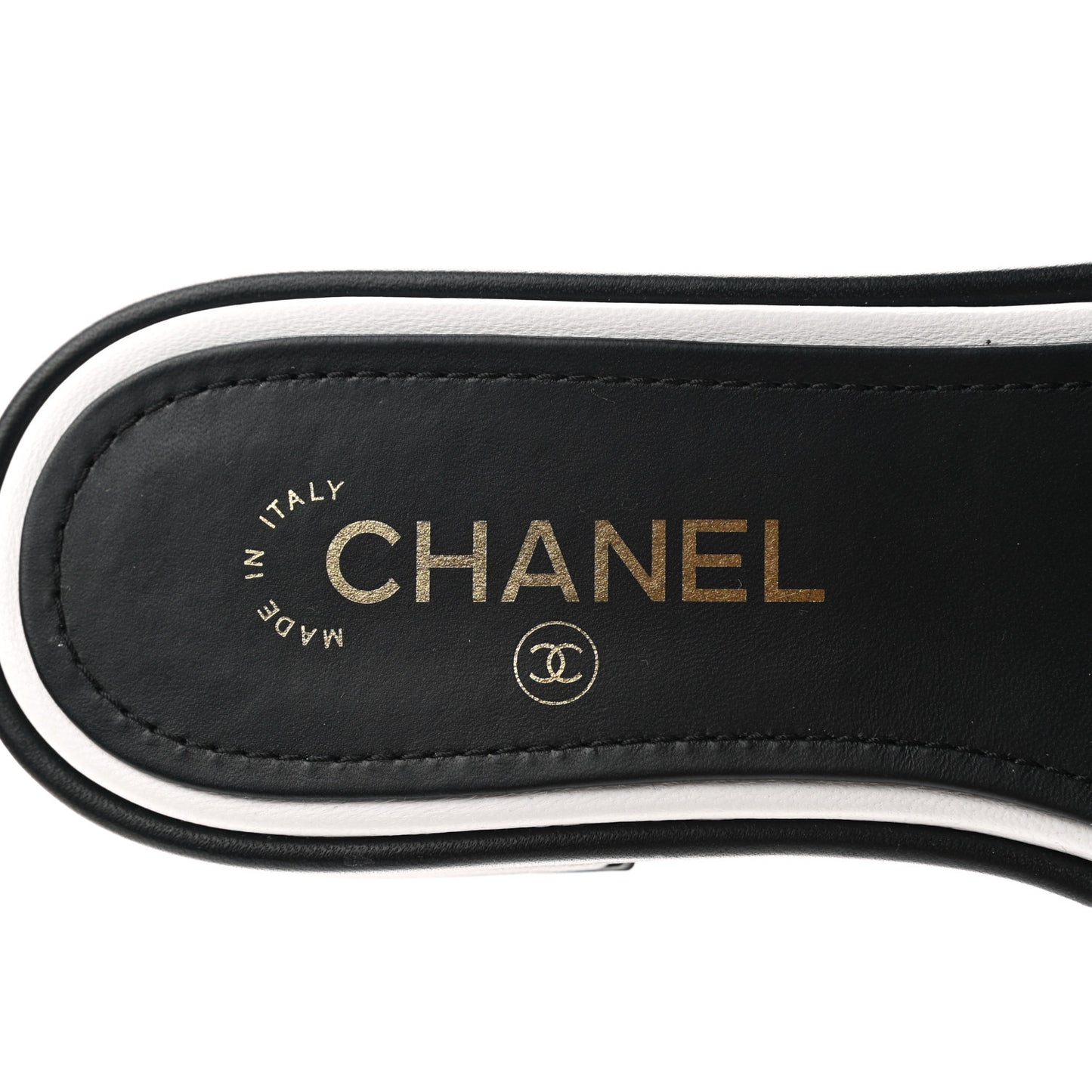 Lambskin Embroidered CC Mule Sandal 38 Black White