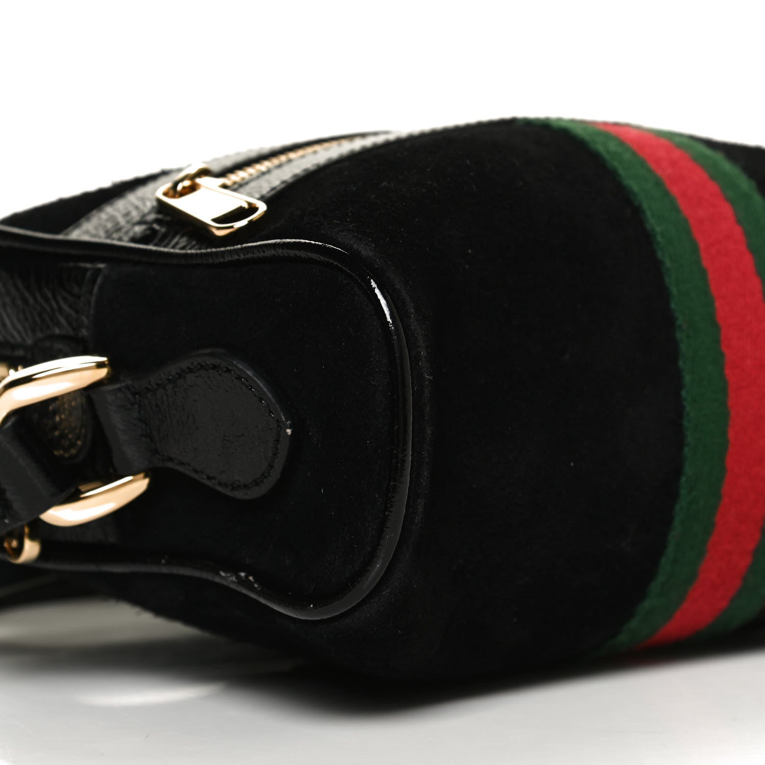 Gucci Suede Patent Web Mini Ophidia Shoulder Bag Black 9 of 12