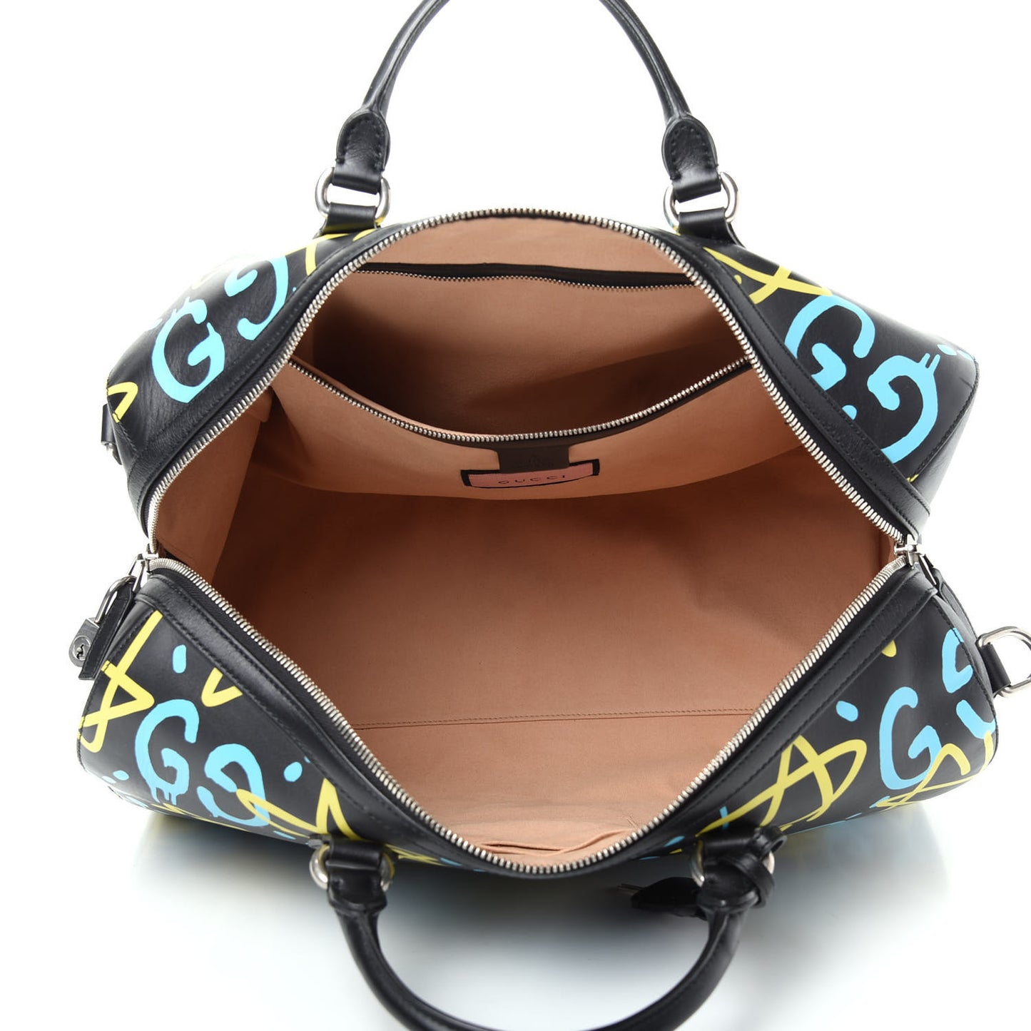 Calfskin GucciGhost Print Duffle Black New Acquamarine