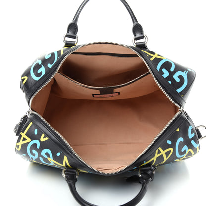 Gucci Calfskin GucciGhost Print Duffle Black New Acquamarine 4 of 10