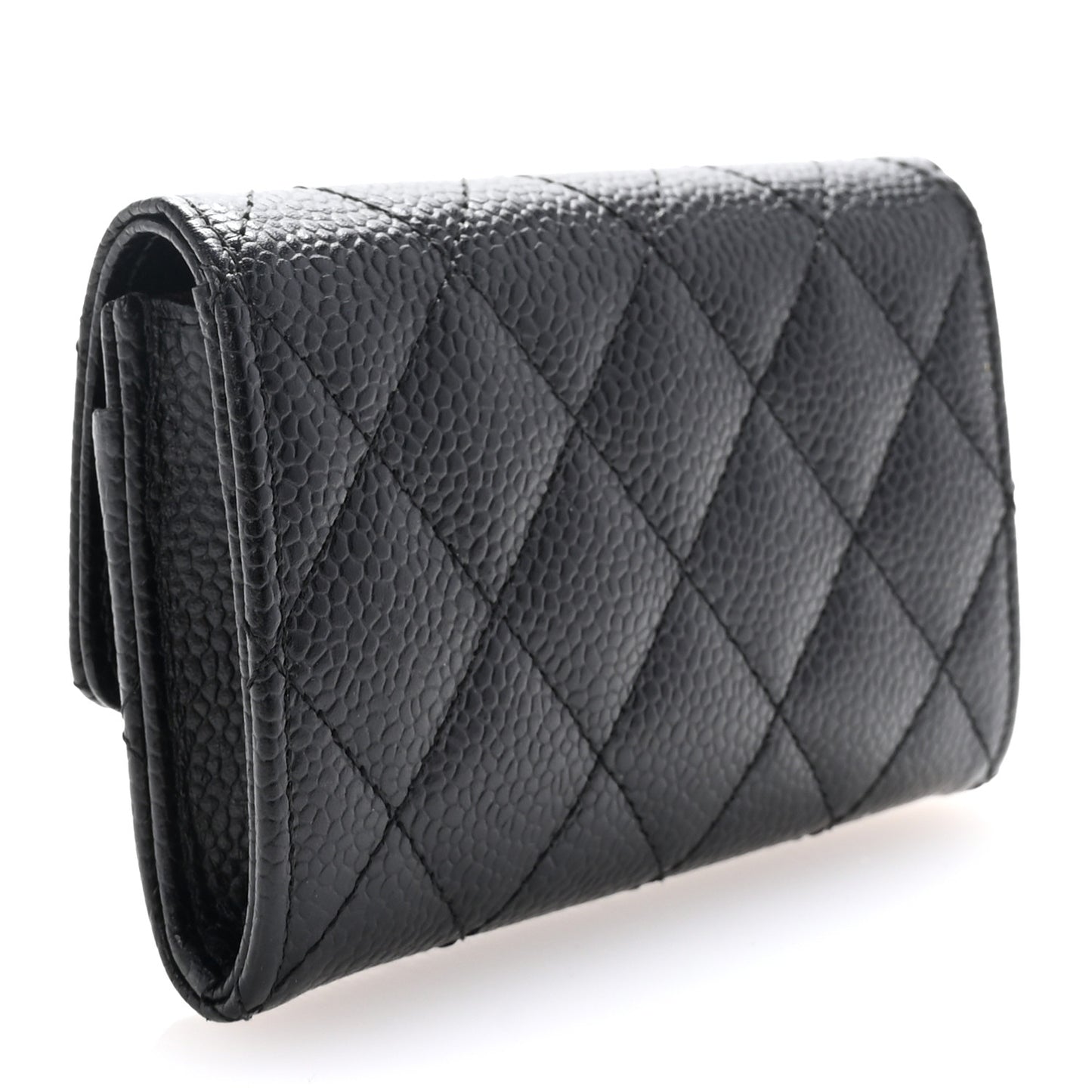 Caviar Quilted Flap Card Holder Black
