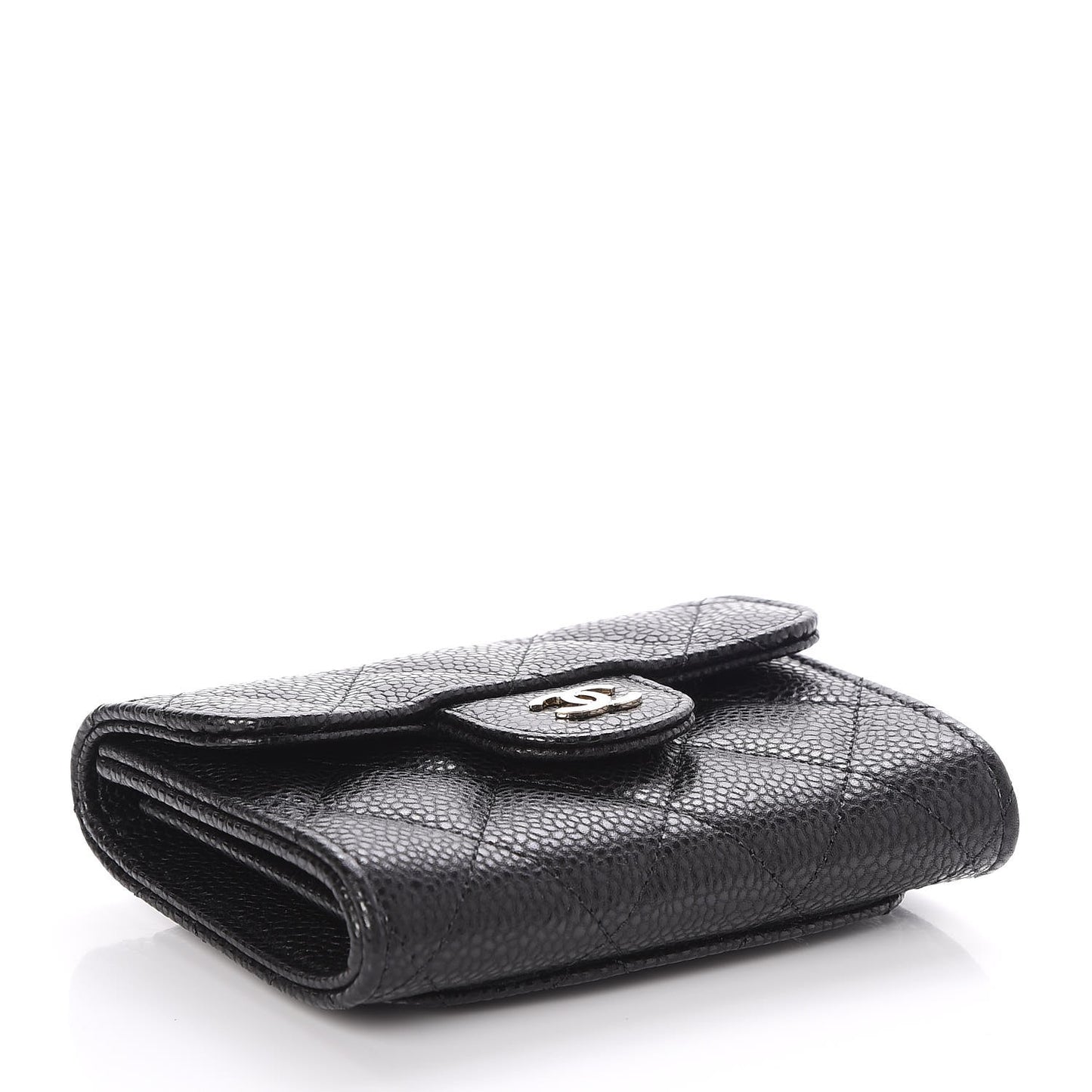 Caviar Quilted Flap Card Holder Wallet Black