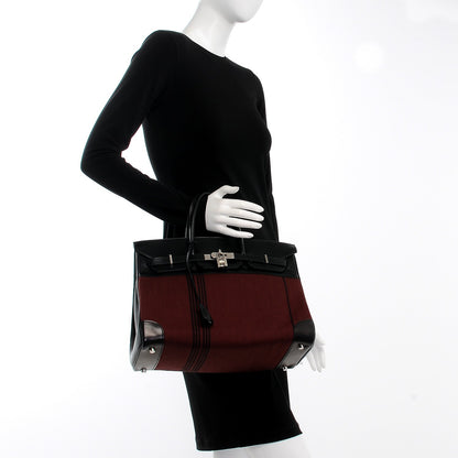 Hermes Toile Box Potamus Birkin 35 Black Rouge H 2 of 24