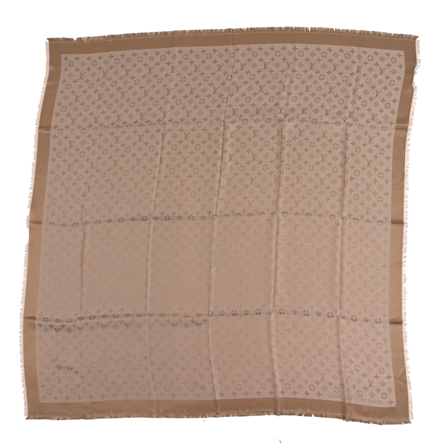 Louis Vuitton Silk Wool Monogram Denim Shawl Beige Rose 1 of 5
