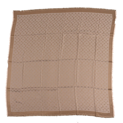 Louis Vuitton Silk Wool Monogram Denim Shawl Beige Rose 1 of 5