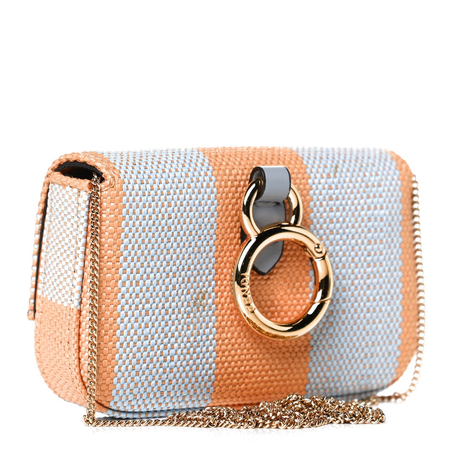 Raffia Pequin Gingham Woven Nano Baguette Charm Giallo Celeste
