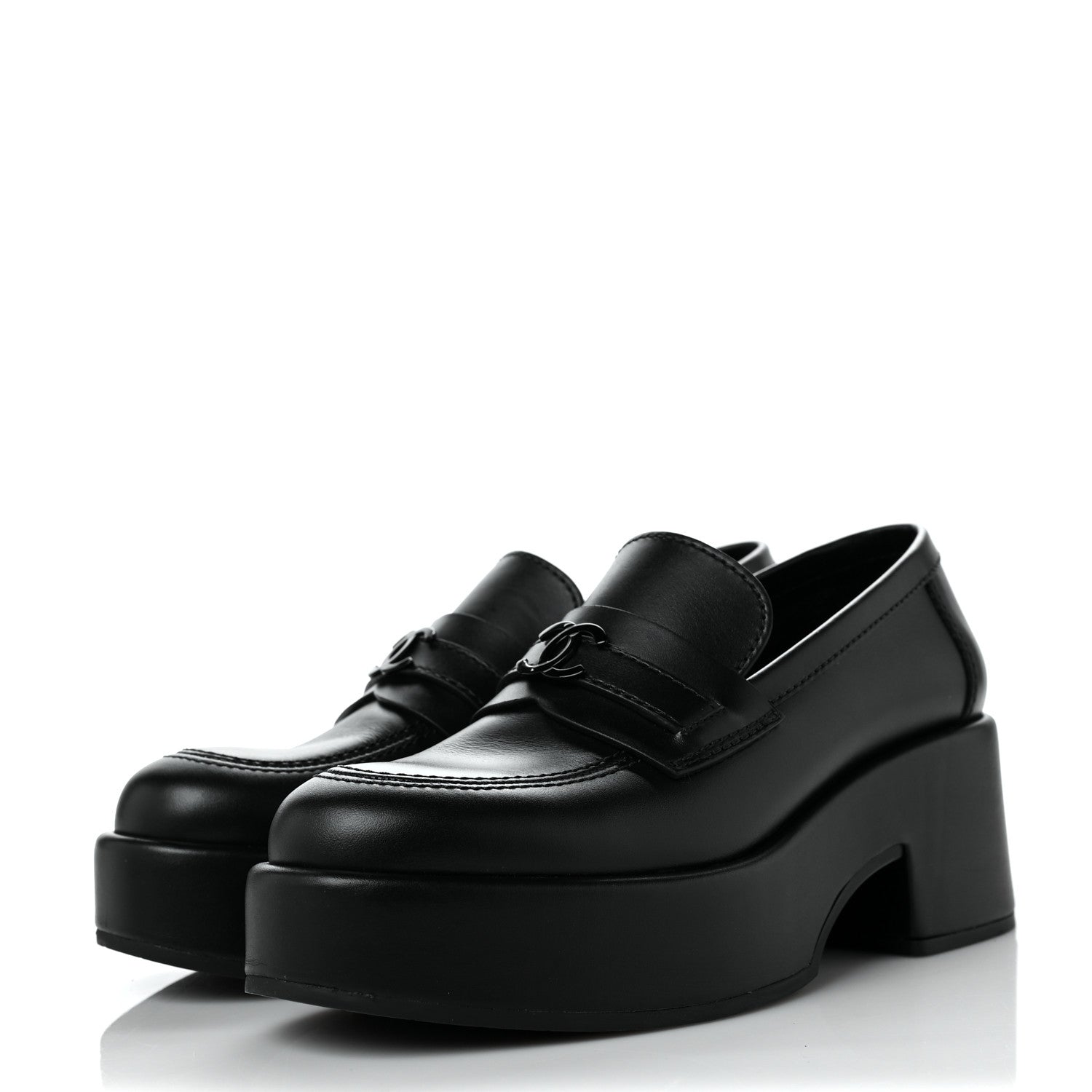 Chanel Calfskin CC Platform Loafers 35 Black 3 of 11