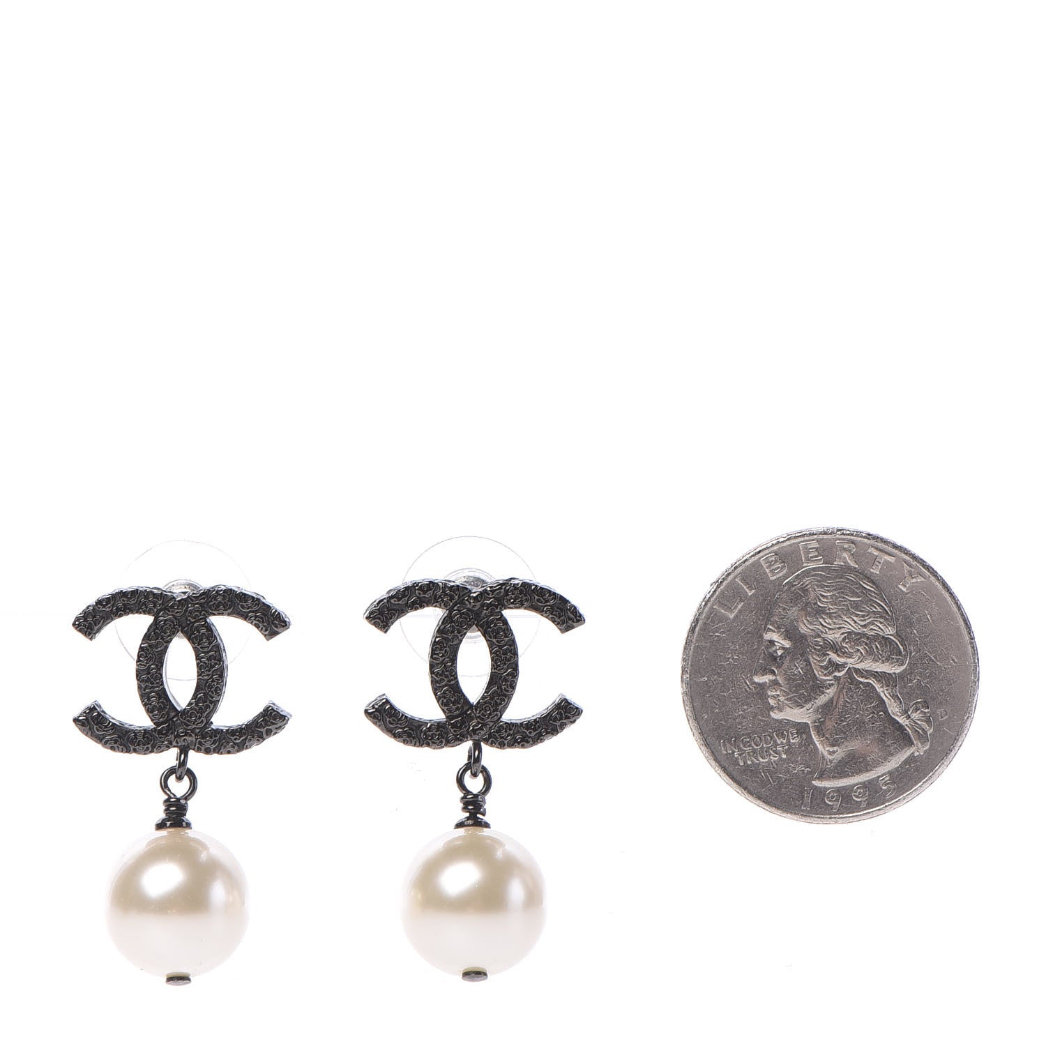 Chanel Pearl CC Drop Camelia Earrings Black Pearly White 2 of 6