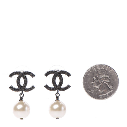 Chanel Pearl CC Drop Camelia Earrings Black Pearly White 2 of 6