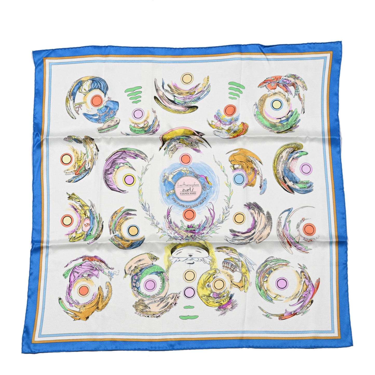 Silk Les Anamorphoses Scarf 70 Bleu Azur White Multicolor