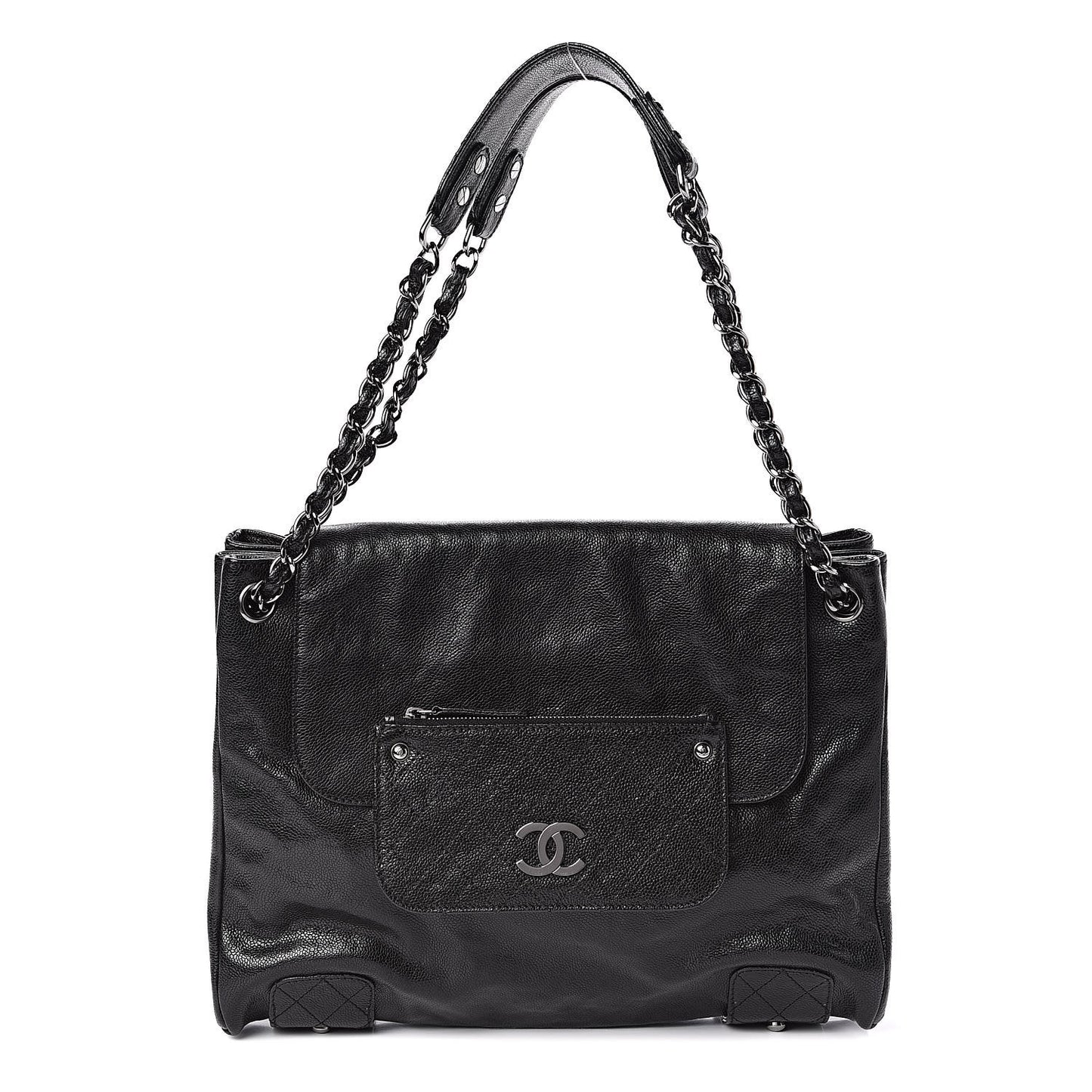 Glazed Caviar Pocket In The City Tote Black