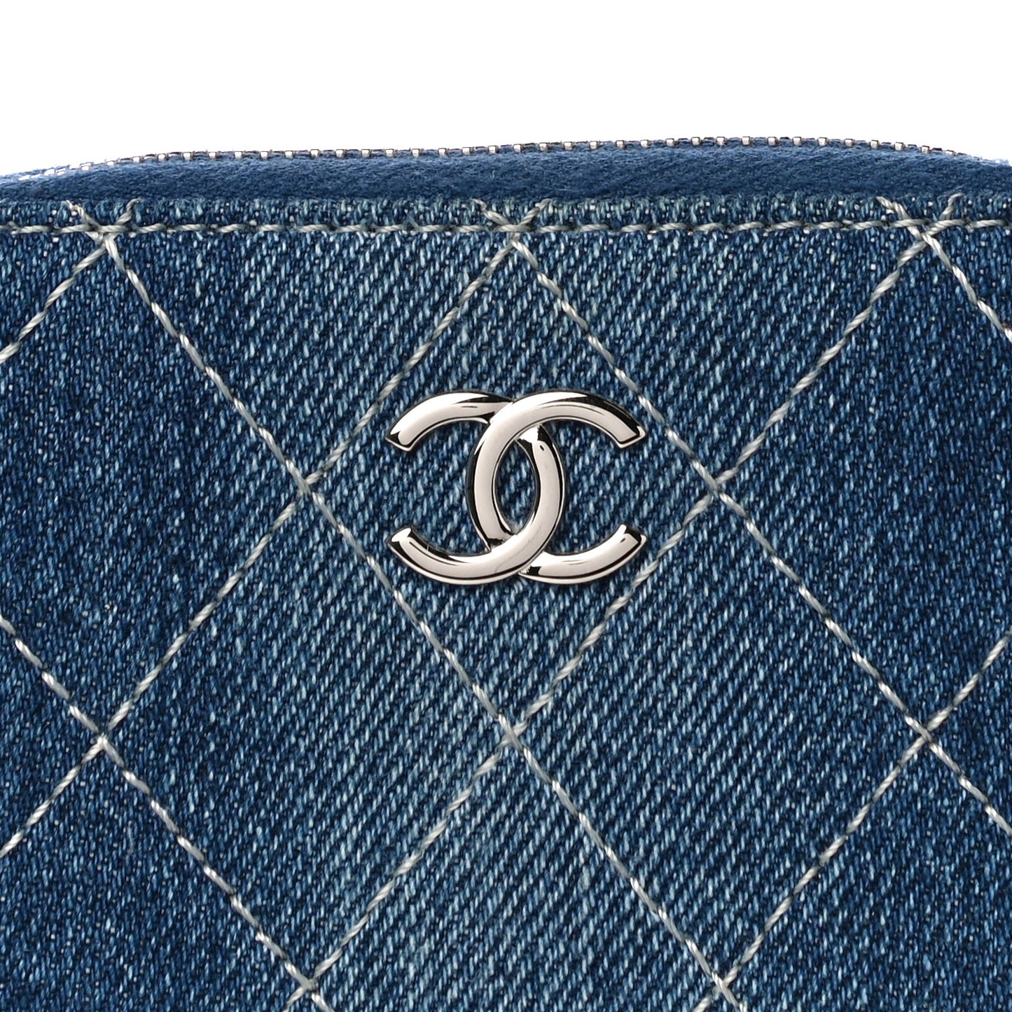 Denim Quilted Zip Coin Purse Blue