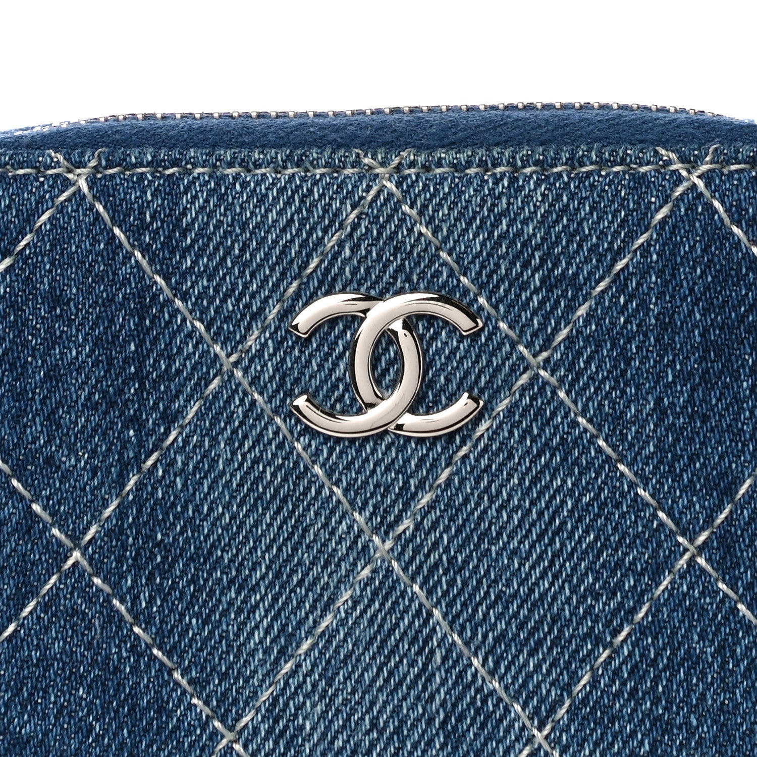 Chanel Denim Quilted Zip Coin Purse Blue 8 of 11