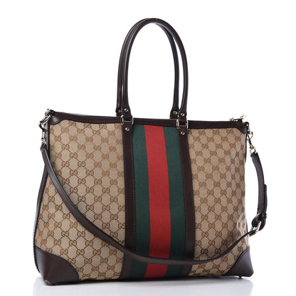 Gucci GG Canvas Vintage Web Large Tote Brown 3 of 11