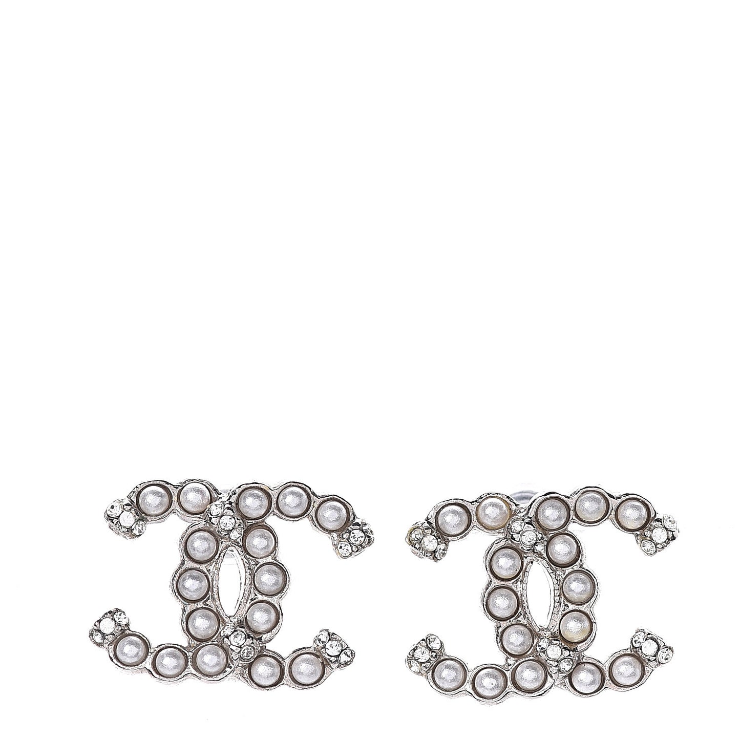 Pearl Crystal CC Earrings Silver