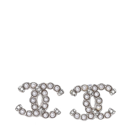 Chanel Pearl Crystal CC Earrings Silver 1 of 4