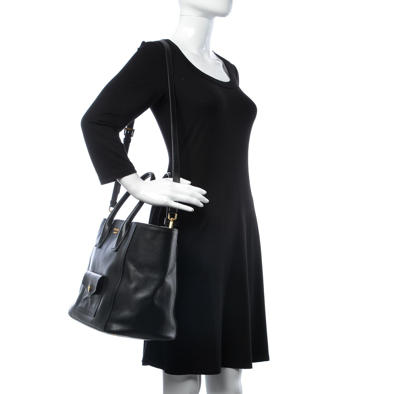 Prada Saffiano Cuir Front Pocket Tote Black 2 of 20