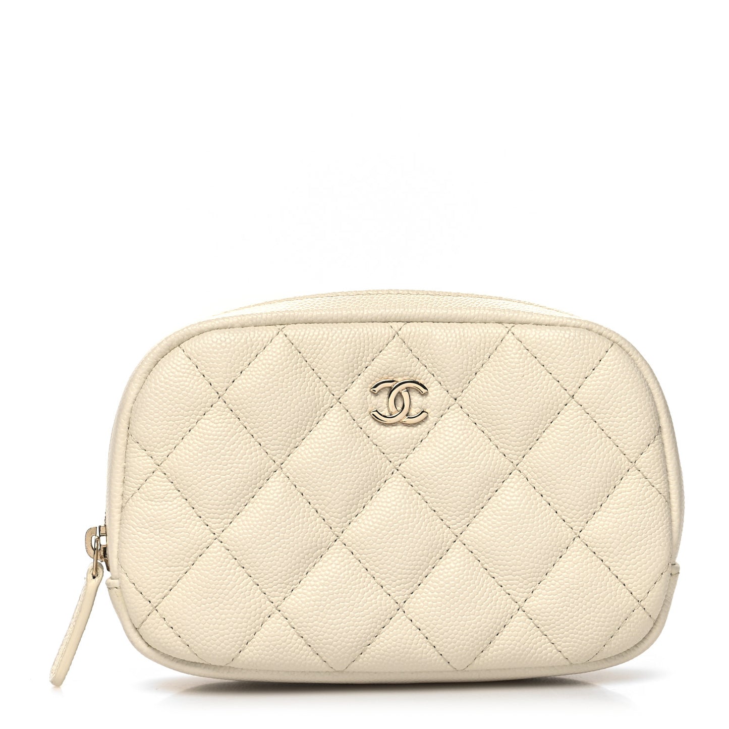 Caviar Quilted Small Curvy Pouch Cosmetic Case White