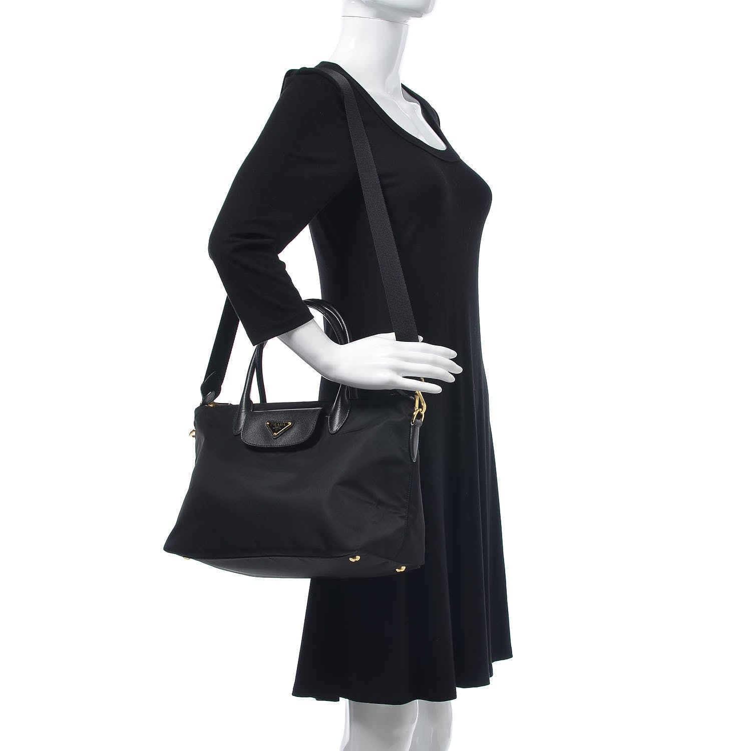 Prada Tessuto Nylon Saffiano Tote Black 2 of 7