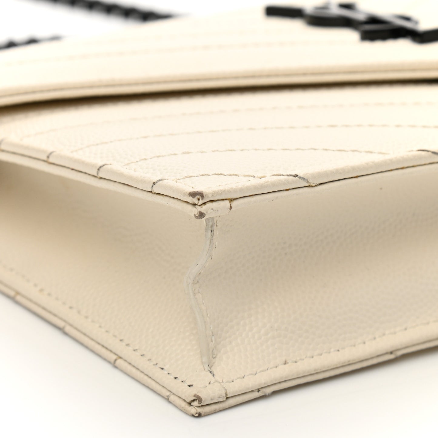 Grain De Poudre Matelasse Chevron Monogram Envelope Chain Wallet Dove White