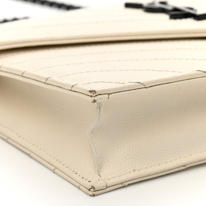 Saint Laurent Grain De Poudre Matelasse Chevron Monogram Envelope Chain Wallet Dove White 9 of 22