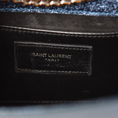 Saint Laurent Metallic Calfskin Small Monogram Kate Satchel Navy 6 of 11