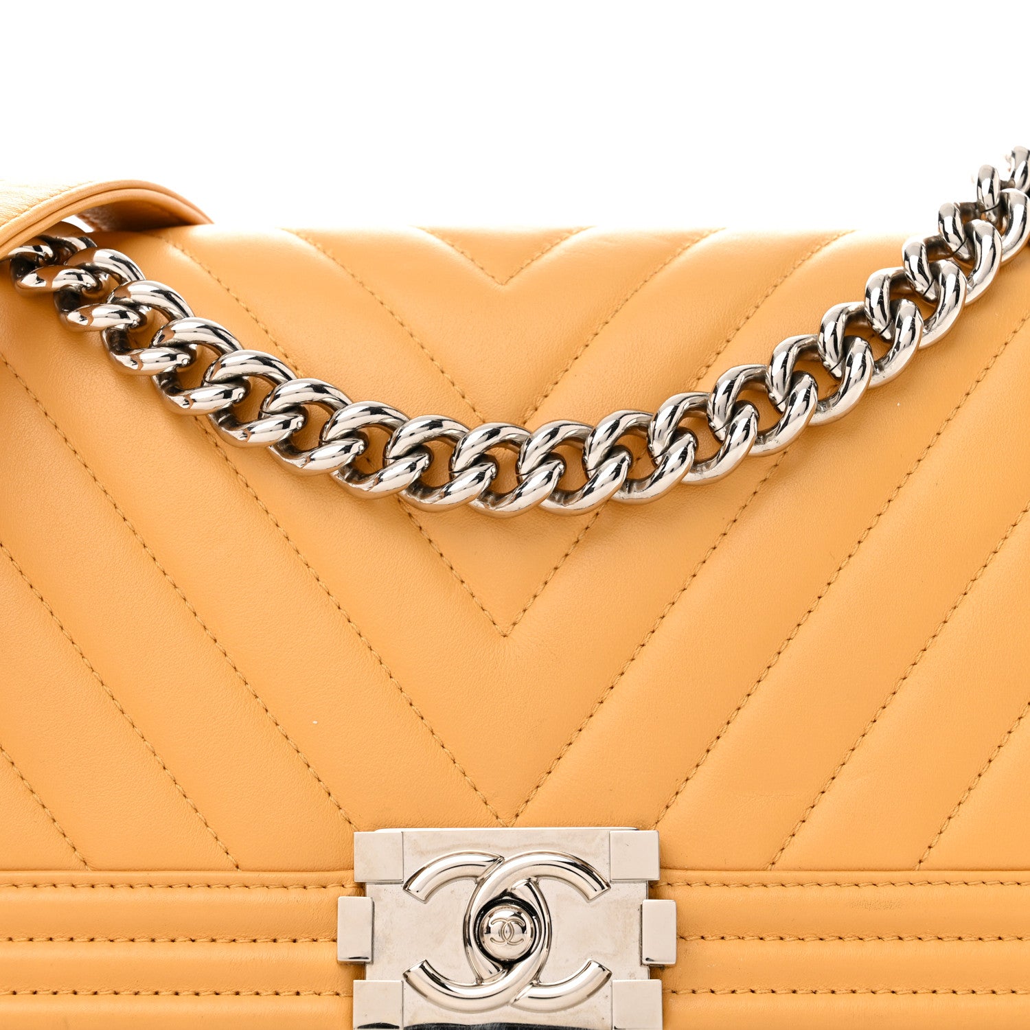 Chanel Calfskin Chevron Quilted Medium Boy Flap Yellow 8 of 15