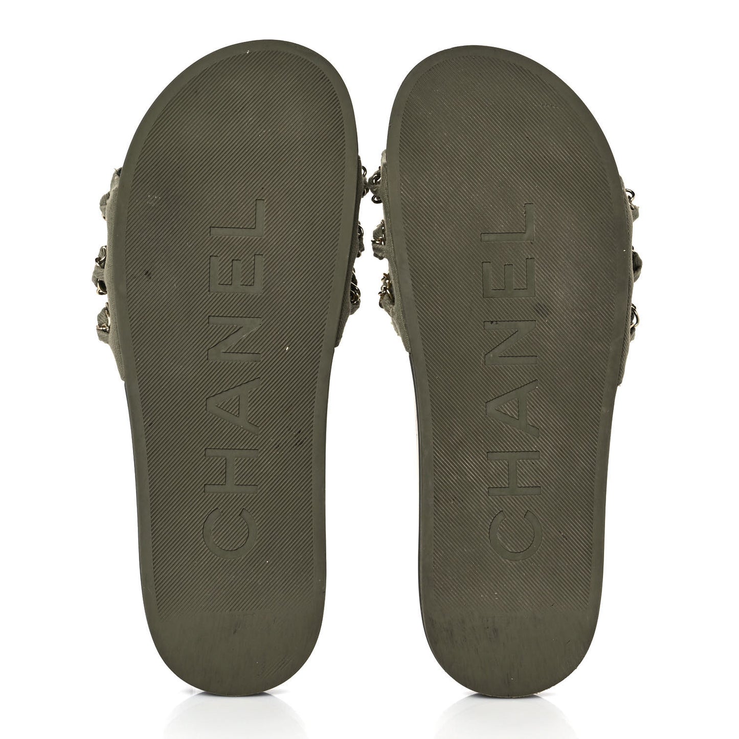 Canvas Chain Flat Sandals 40 Khaki