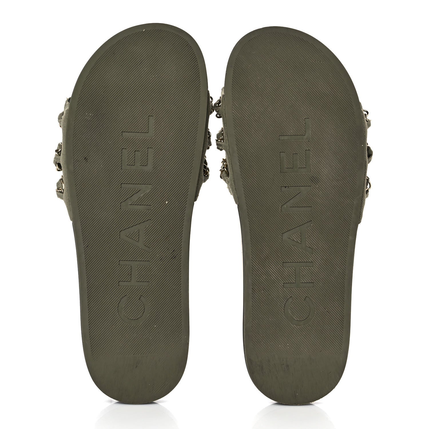 Chanel Canvas Chain Flat Sandals 40 Khaki 5 of 9