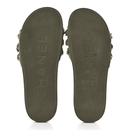 Chanel Canvas Chain Flat Sandals 40 Khaki 5 of 9