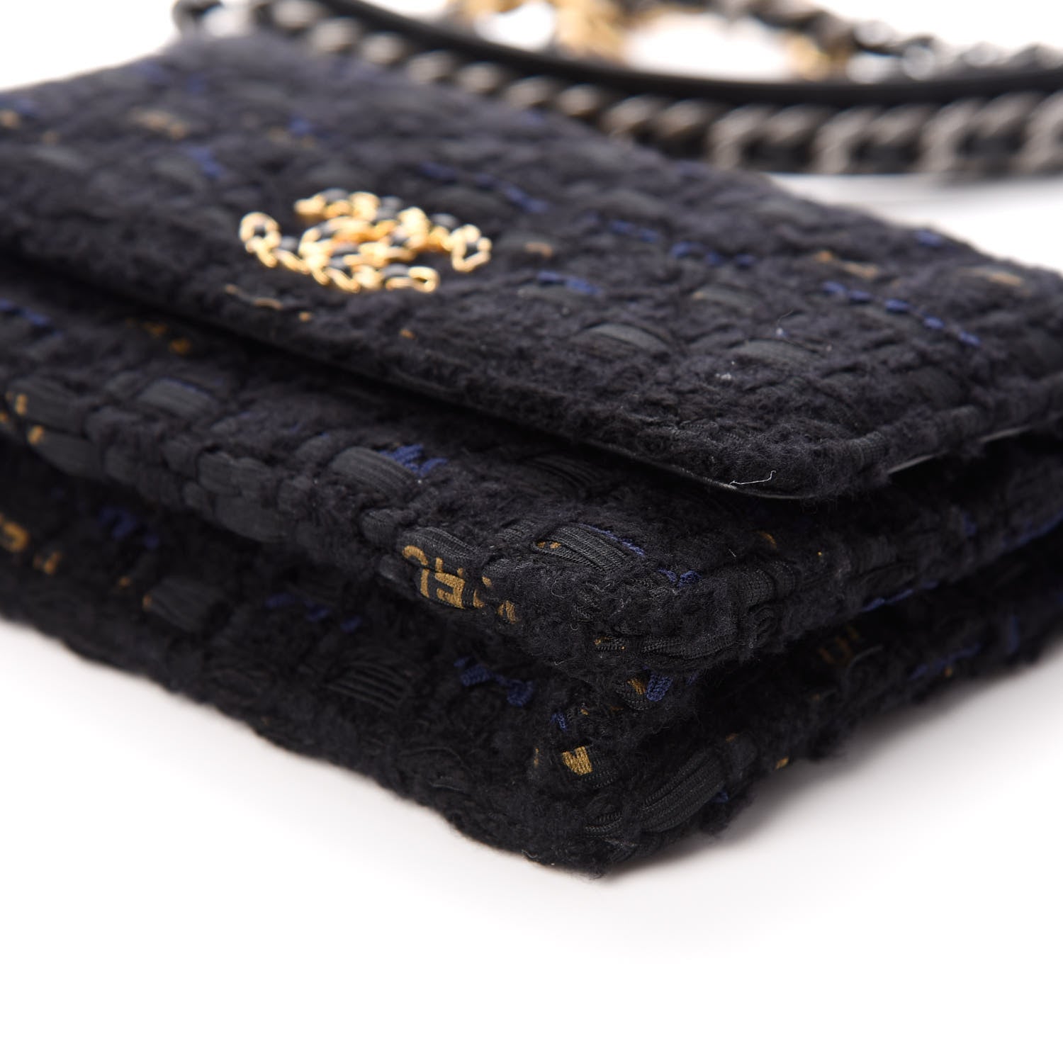 Chanel Tweed Quilted Chanel 19 Wallet On Chain WOC Black Navy Gold 9 of 10
