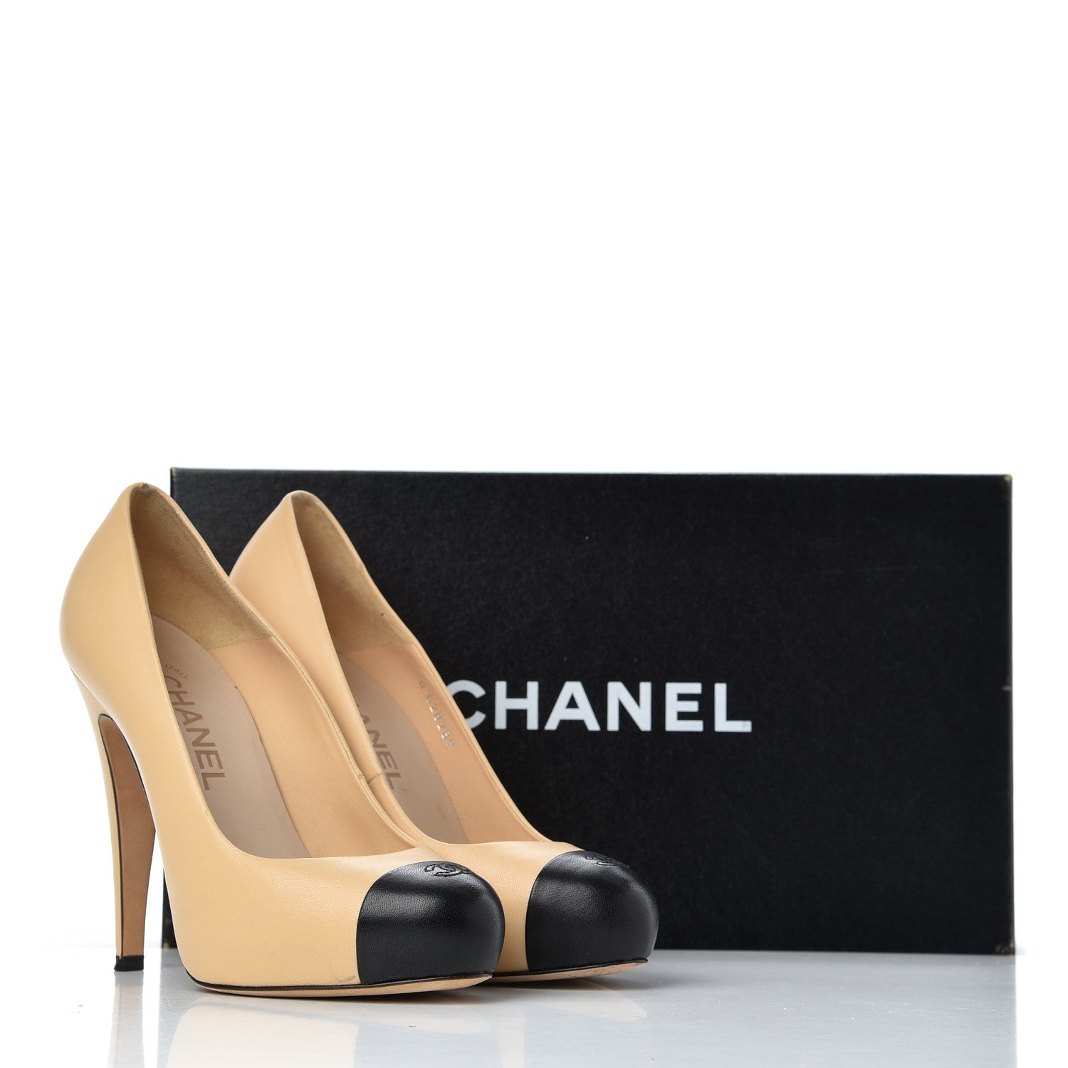 Chanel Lambskin Cap Toe Pumps 37 Beige Black 20 of 20
