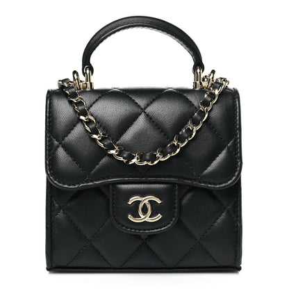 Chanel Lambskin Quilted Top Handle Flap Clutch With Chain Black 1 of 10