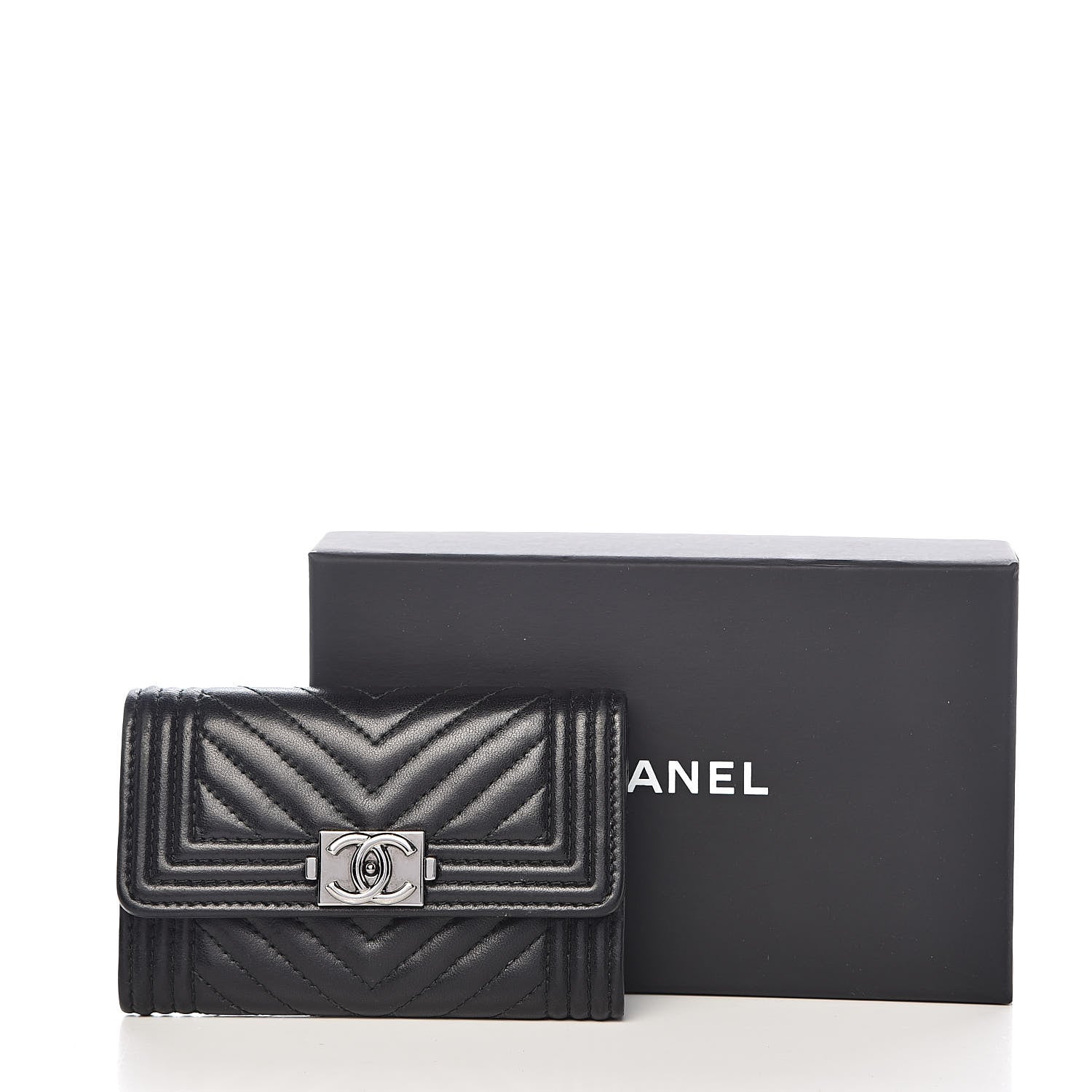 Chanel Lambskin Chevron Quilted Boy Card Holder Wallet Black 11 of 11