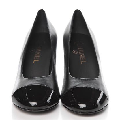 Chanel Lambskin Calfskin Patent Cap Toe CC Pumps 38 Black 2 of 9