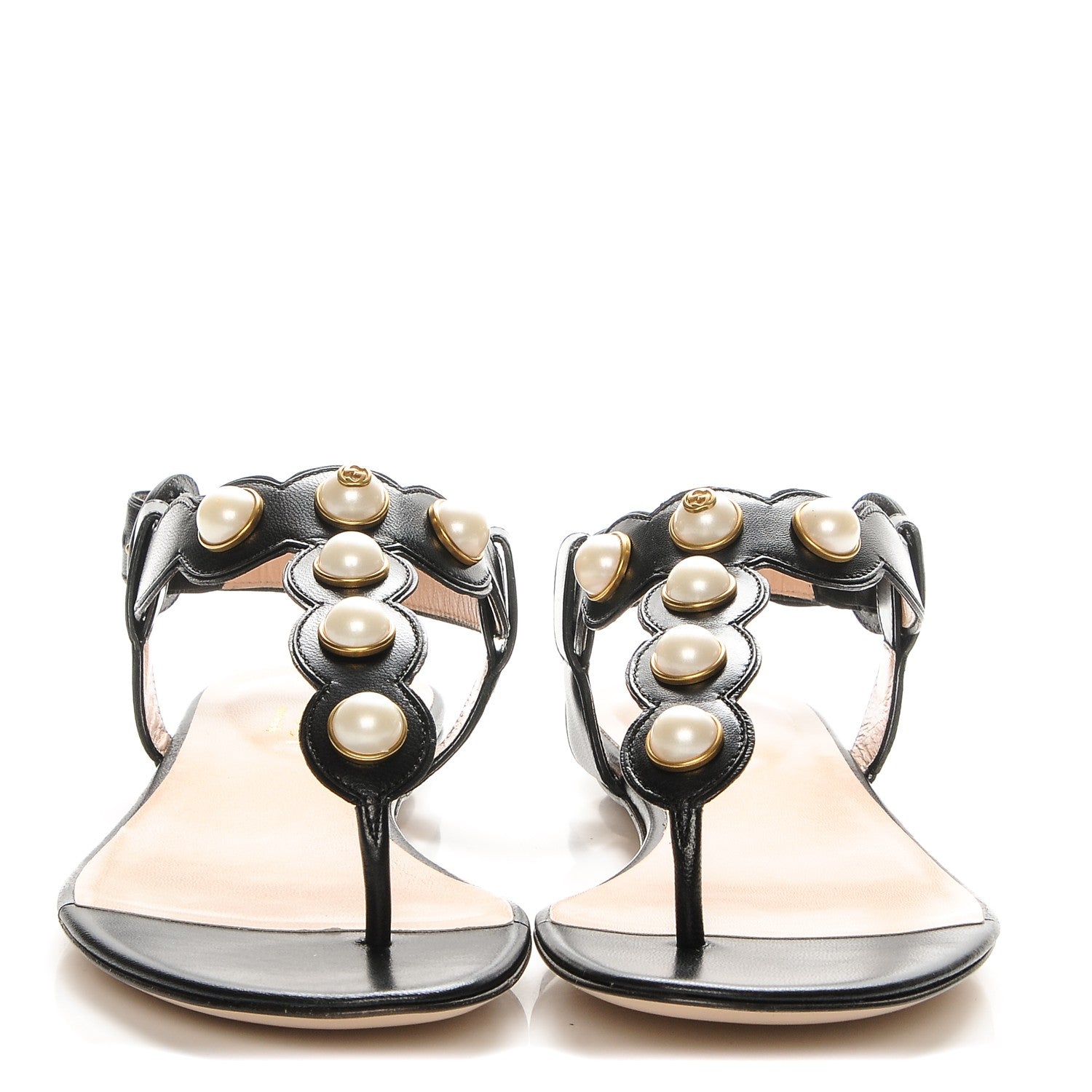 Gucci Nappa Willow Pearl Thong Sandals 36 Black 2 of 8