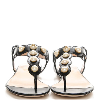 Gucci Nappa Willow Pearl Thong Sandals 36 Black 2 of 8