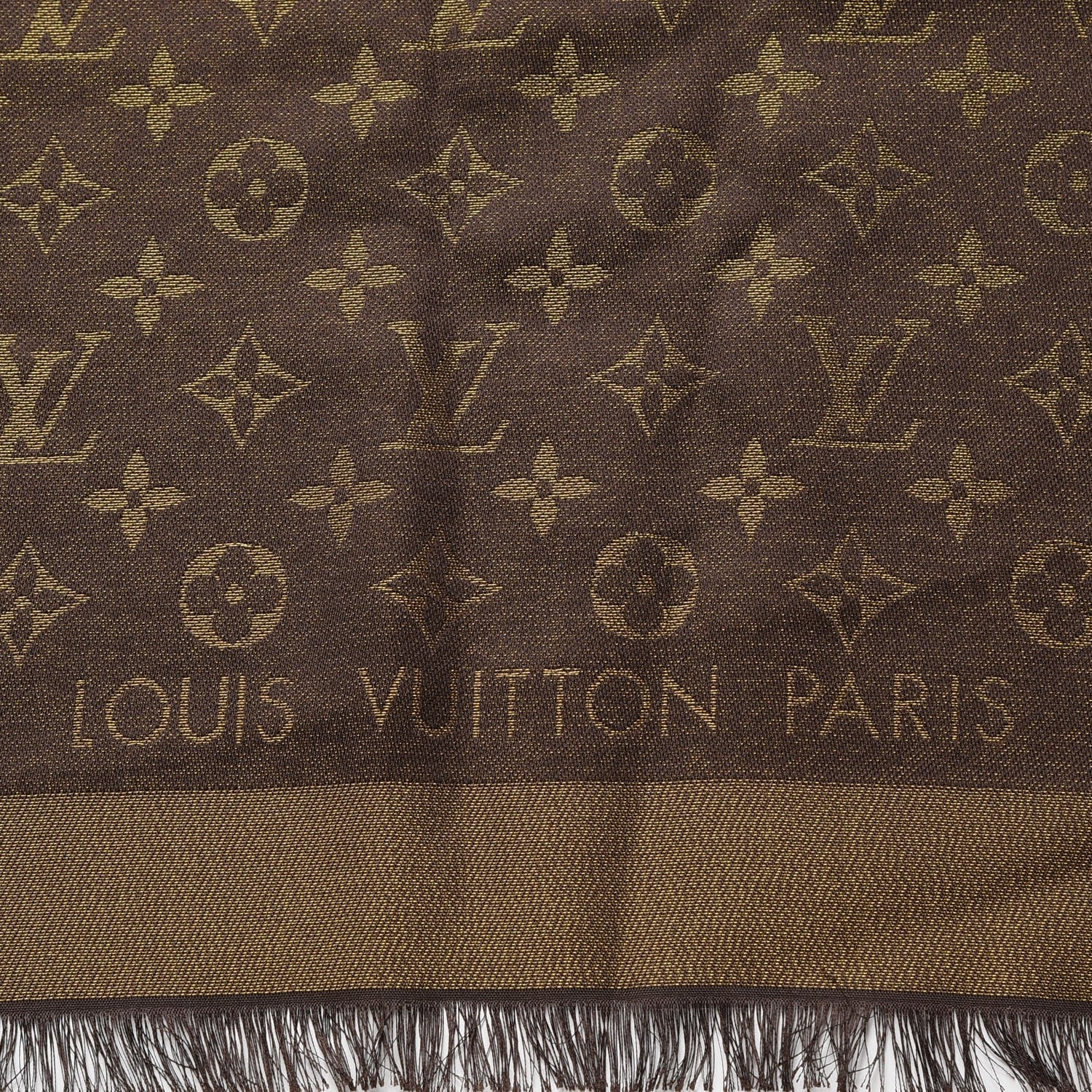 Louis Vuitton Silk Lurex Wool Monogram Shine Shawl Brown 3 of 4
