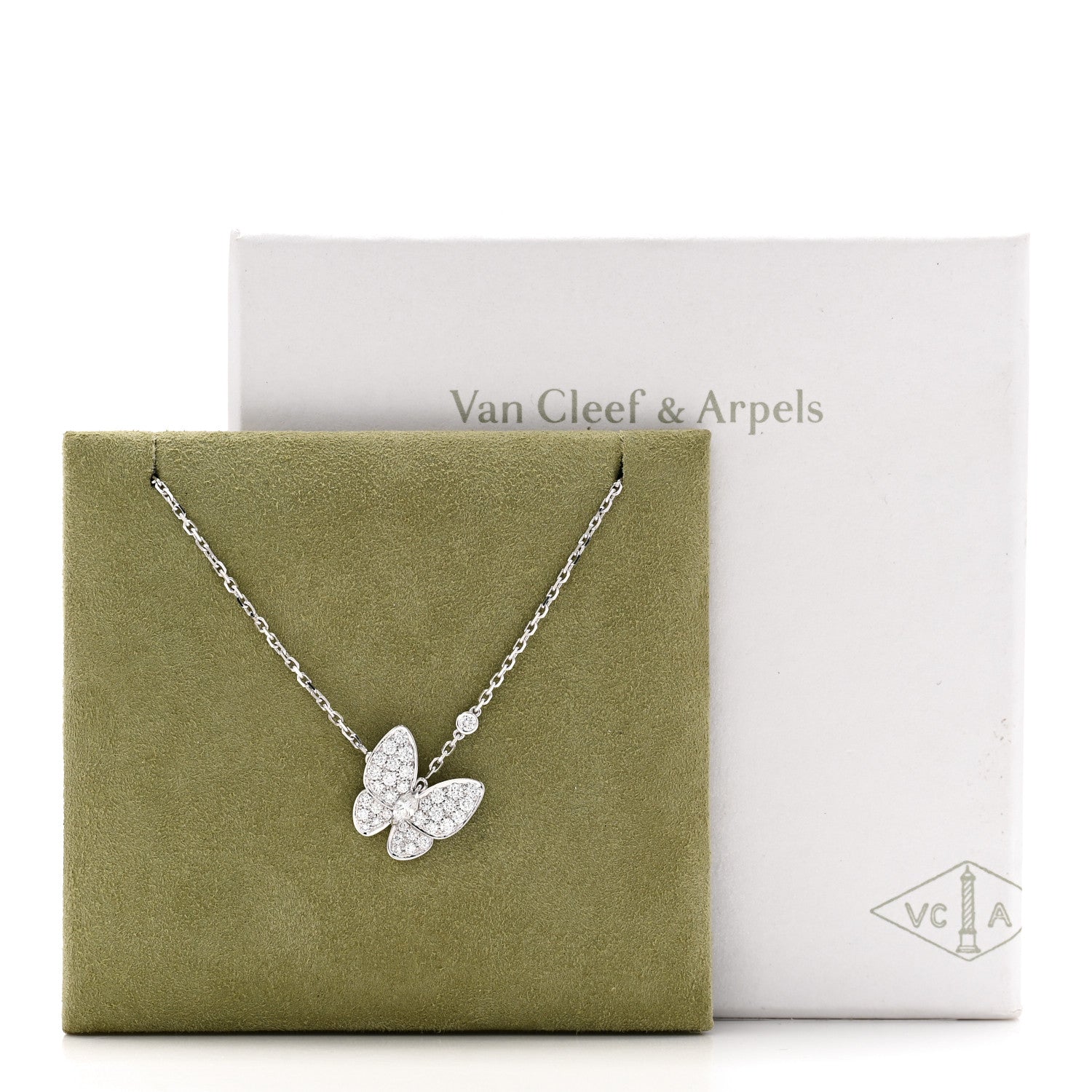 Van Cleef & Arpels 18K White Gold Diamond Two Butterfly Pendant Necklace 7 of 7